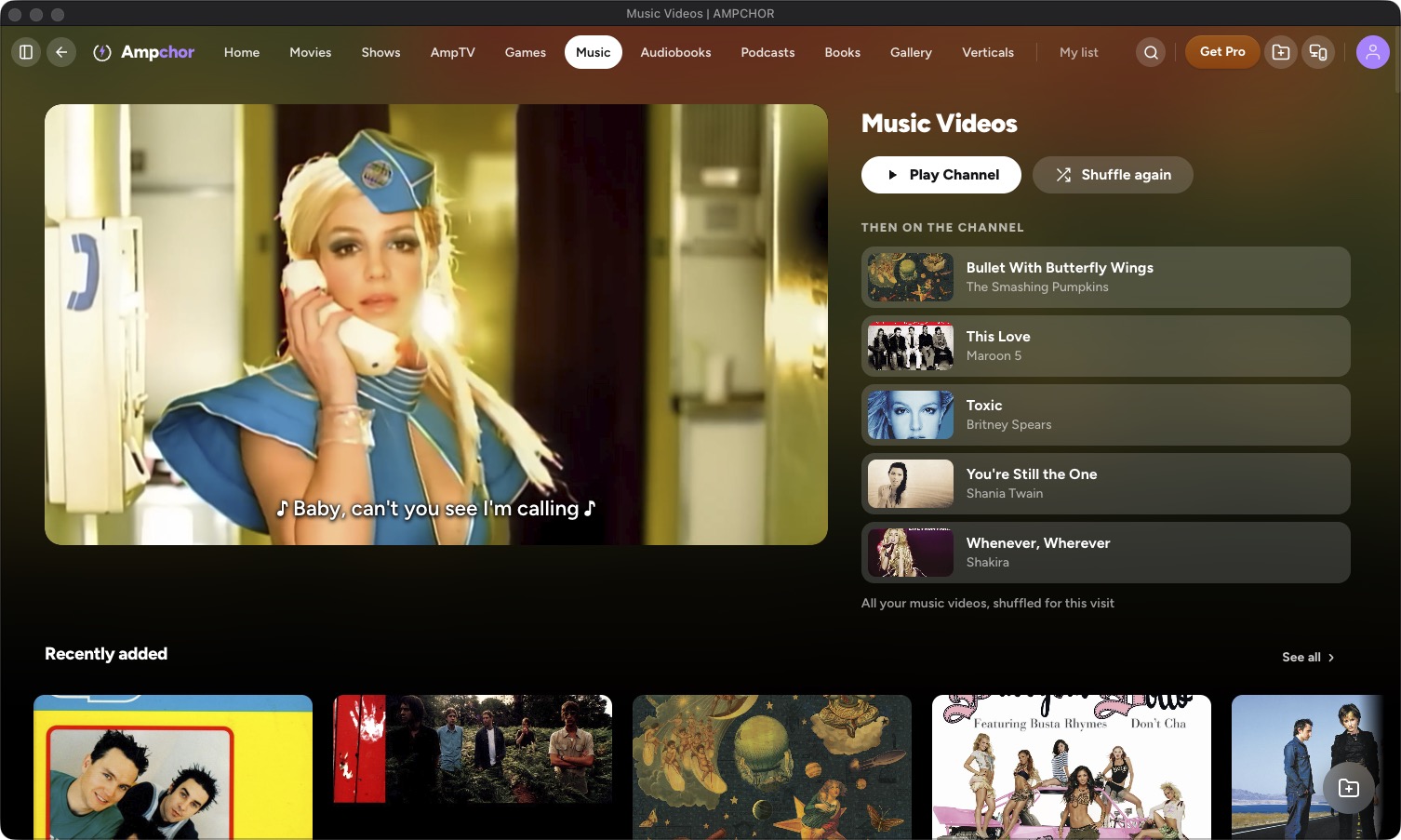 Music videos on a computer: a video playing and the next videos on the channel