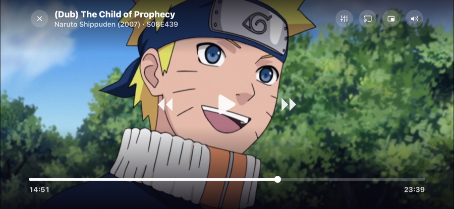An episode playing on a phone turned sideways