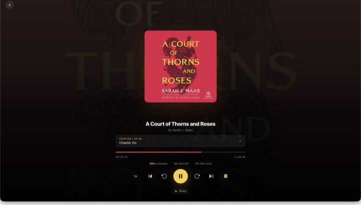 A chaptered audiobook player with a sleep timer